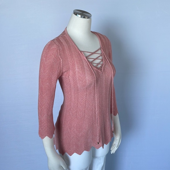 WHBM Salmon Pink Shimmer Knit Top X Small - Picture 7 of 13